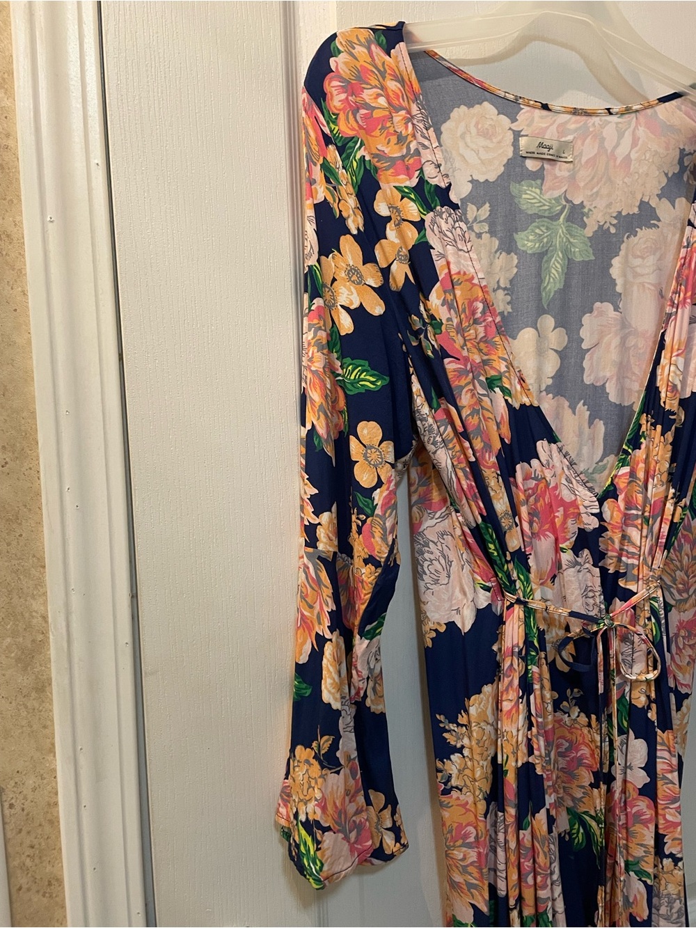 Maaji Navy Peony Lotus Maxi Kimono/ Beach Cover Up Dress Size L - Picture 5 of 9